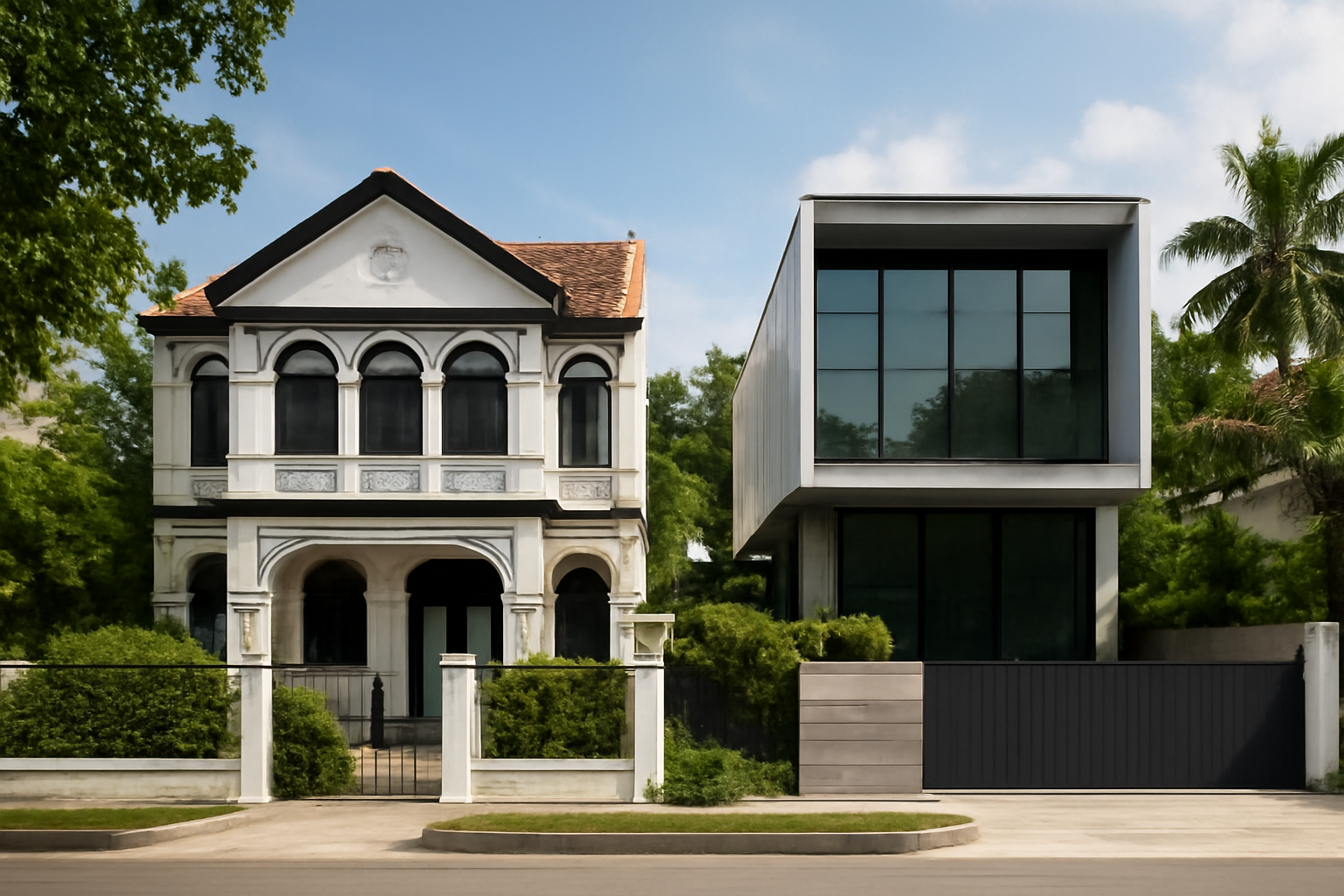 Old landed house vs new landed house Singapore architectural comparison